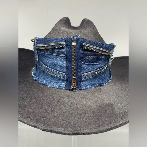 “Denim” by The Chapeauholic Summer denim hats with flat brim | Denim blue short brim  main image 2